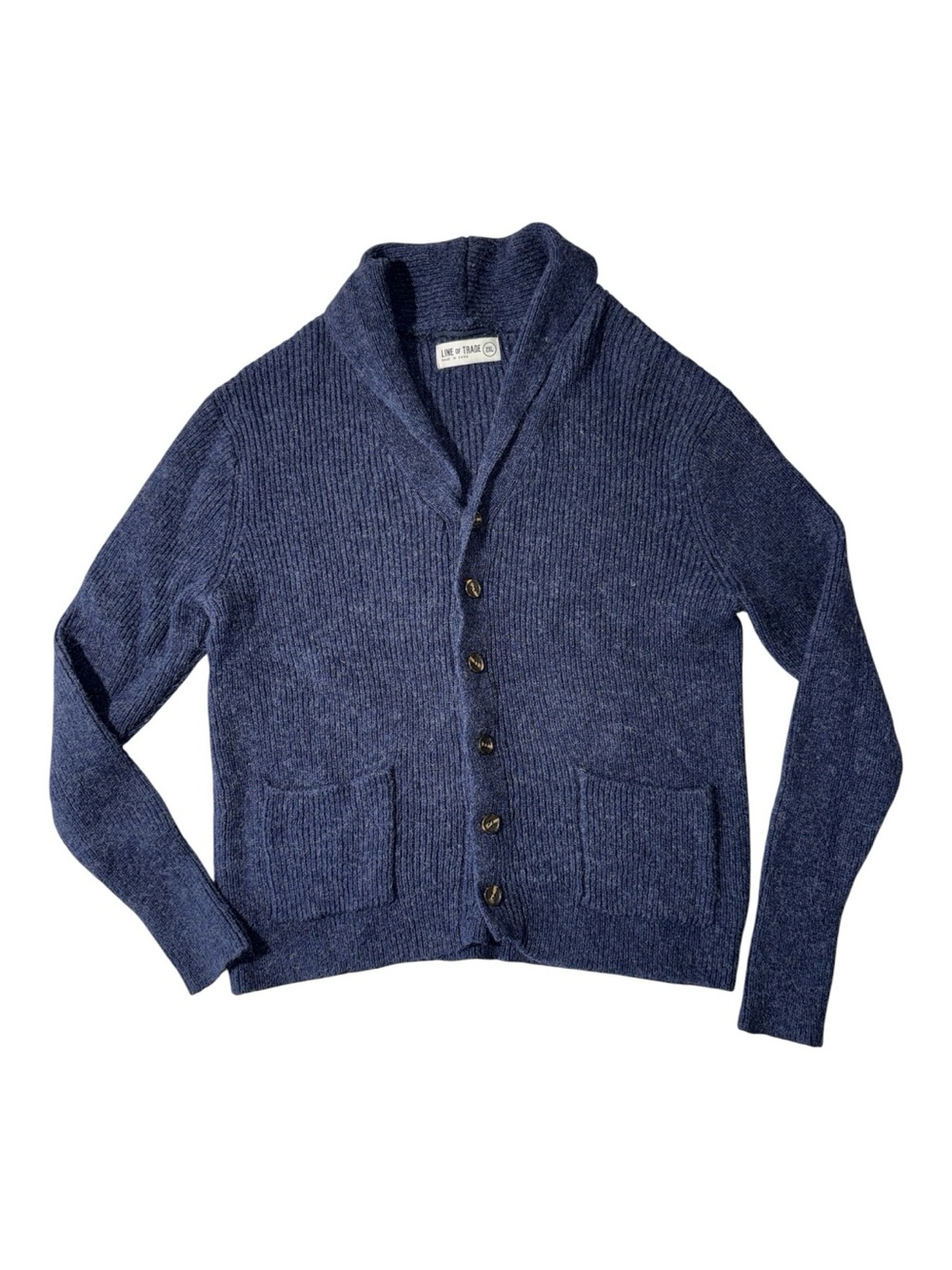 Line of Trade mens 2XL XXL blue solid 100% Shetland wool cardigan sweater EUC